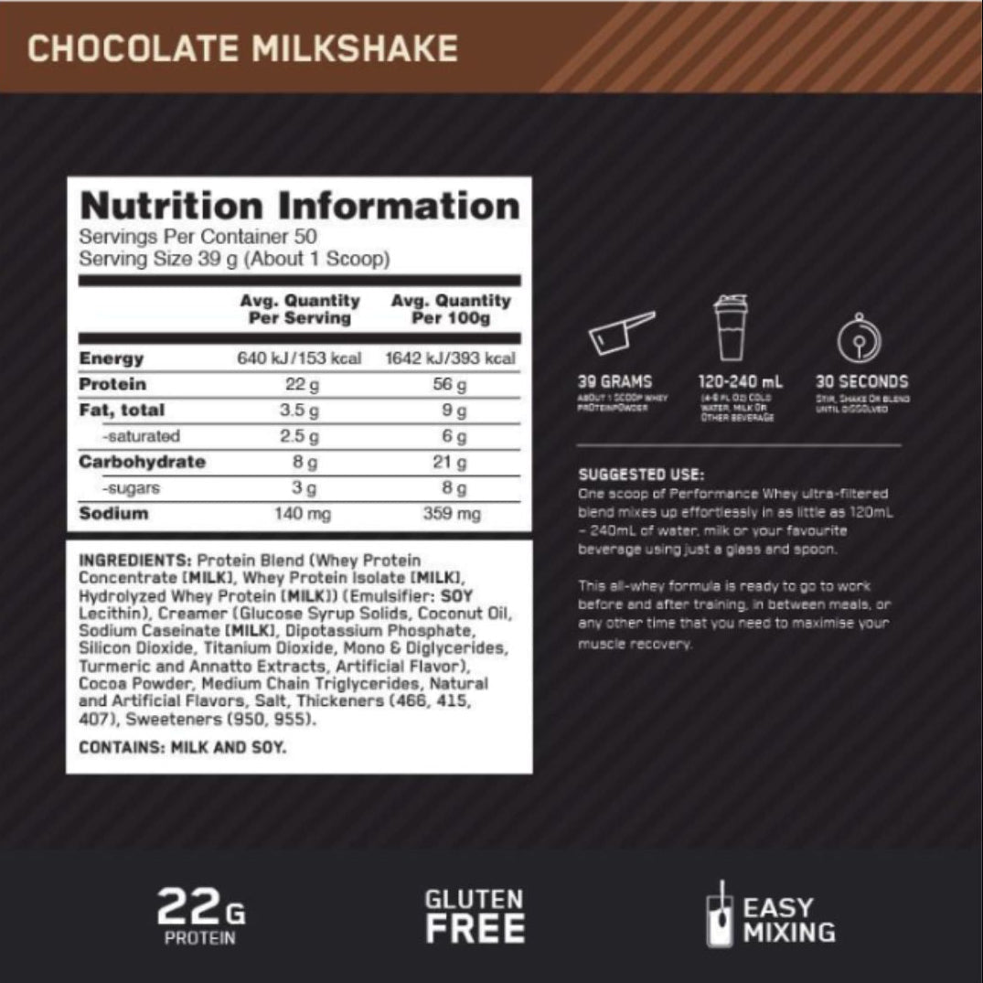 Performance Chocolate Milkshake 1.95Kg Whey Protein