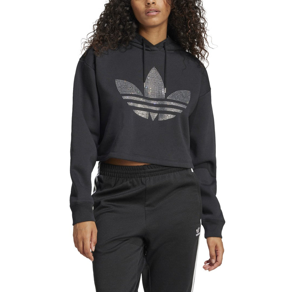 Rhinestone Trefoil Loose Crop Sweatshirt