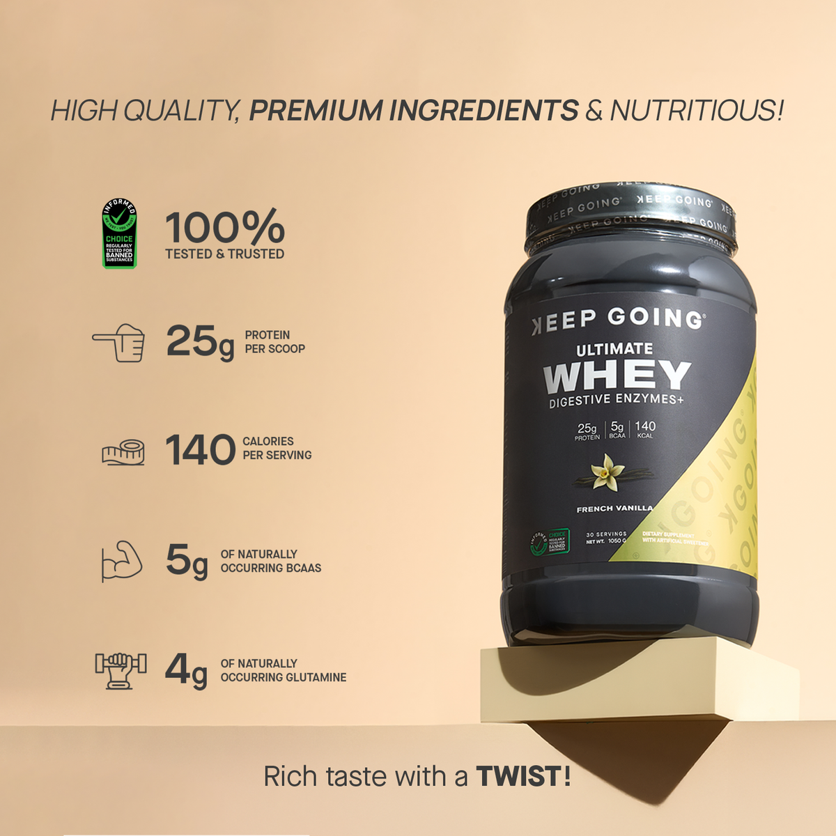 Ultimate Whey Concentrate with Digestive Enzymes French Vanilla Flavor Whey Protein